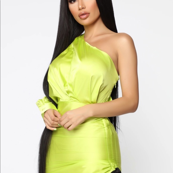 Hold Onto Love Satin Mini Dress - Lime - Picture 3 of 5